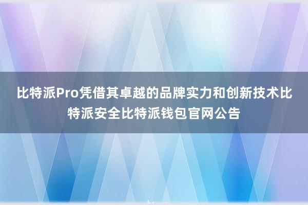 比特派Pro凭借其卓越的品牌实力和创新技术比特派安全比特派钱包官网公告